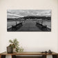 Black and White Coastal Pier At Sea Wall Art Canvas Office Home Framed 80x45cm