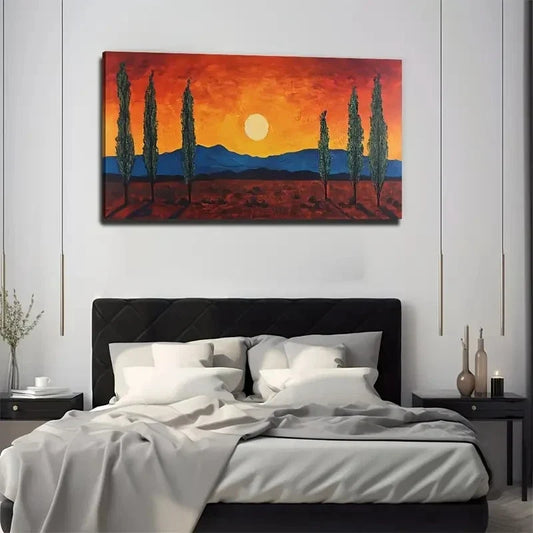 Neat Trees Sunset Perfect Wall Art Canvas Office Home Room Framed 80x45cm