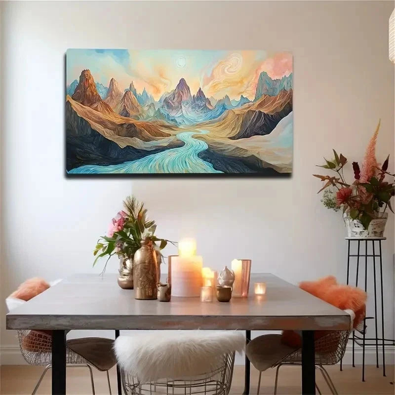 Abstract River Mountain Nature Wall Art Canvas Office Home Room Framed 120x60cm