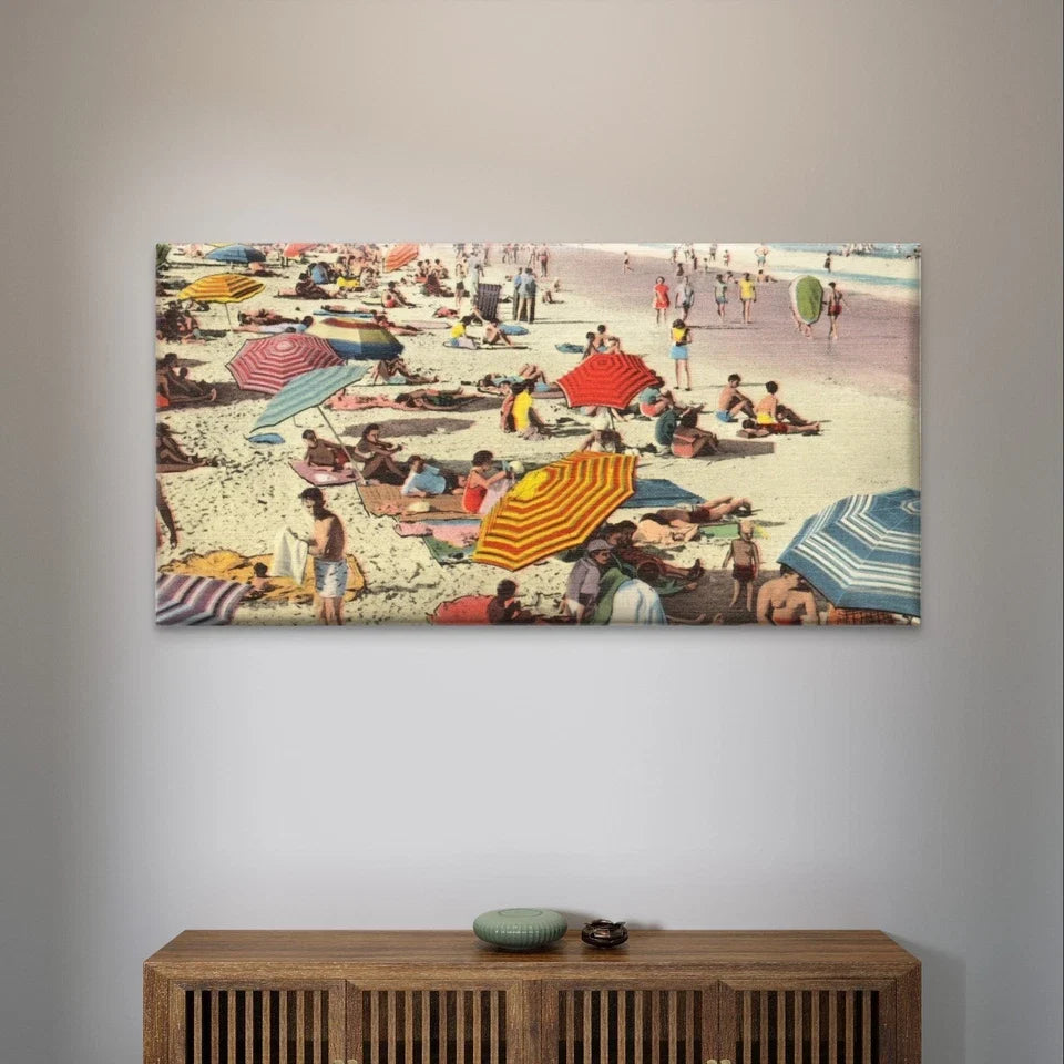 Vintage Classic Beach Scene Summer Wall Art Canvas Office Home Framed 120x60cm