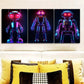 3pcs Modern Neon Robot Design Metal Print Ready to Hang Art