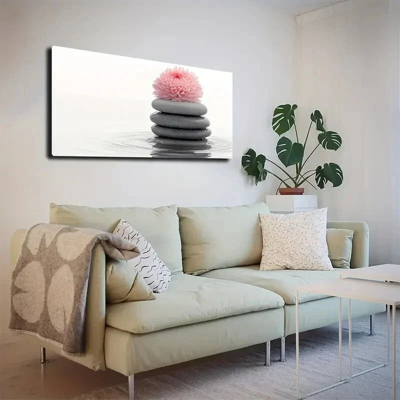 Layer Stone Stack Pink Flower Wall Art Canvas Office Home Room Framed 120x60cm