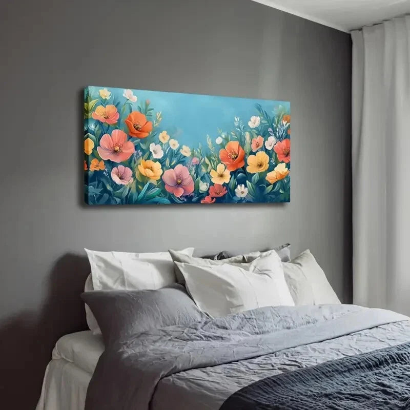 Vibrant Floral Design with Deep Wall Art Canvas Office Home Room Framed 120x60cm