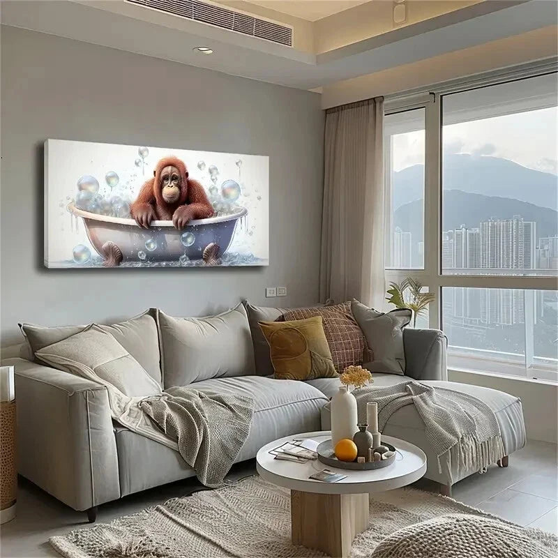 Little Monkey Waiting Quietly Wall Art Canvas Office Home Room Framed 120x60cm