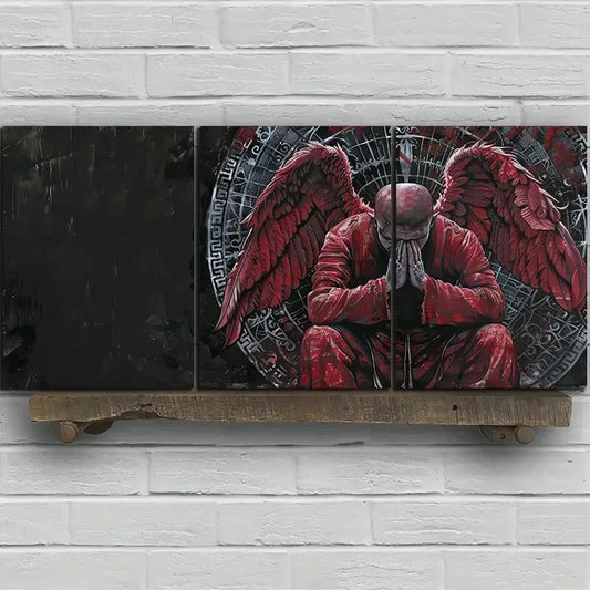 3pcs Red Angel Modern Themed Red Wings Metal Print Ready to Hang Art