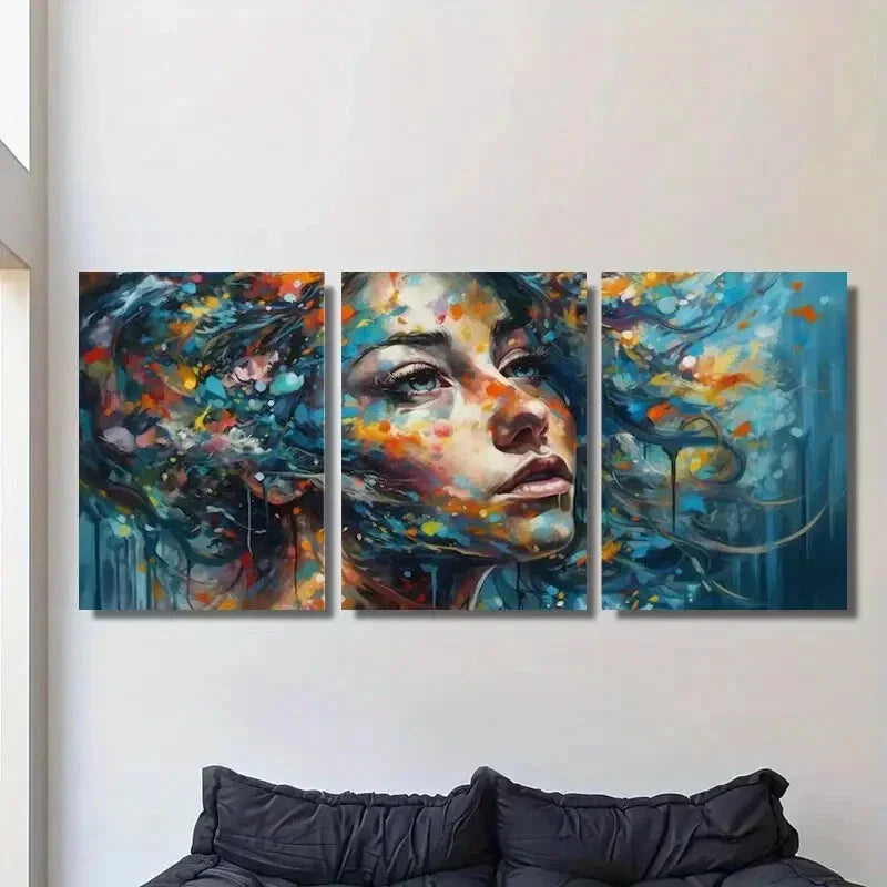 3pcs Abstract Woman Face Colorful Painting Metal Print Ready to Hang Art