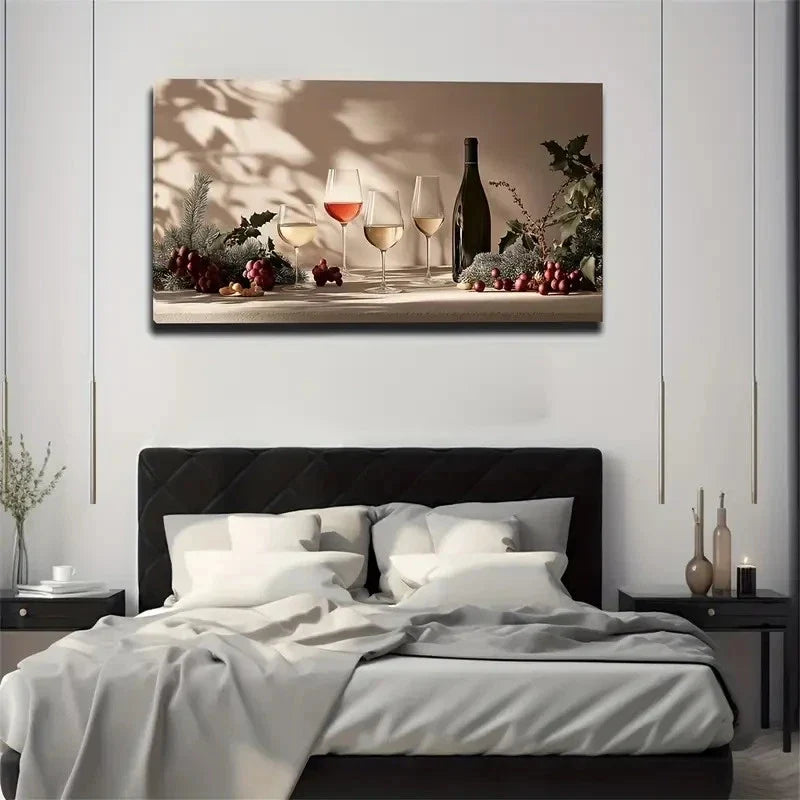 Wine Bottle & Glasses Winter Wall Art Canvas Office Home Room Framed 120x60cm
