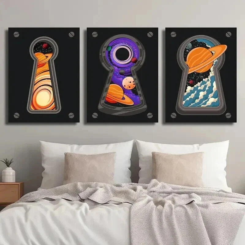 3pcs Abstract Cosmic Keyhole Galaxy Decor Wall Art Set Canvas Framed 40x60cm - High Quality Print 100% Australian Made Wall Canvas Ready to Hang
