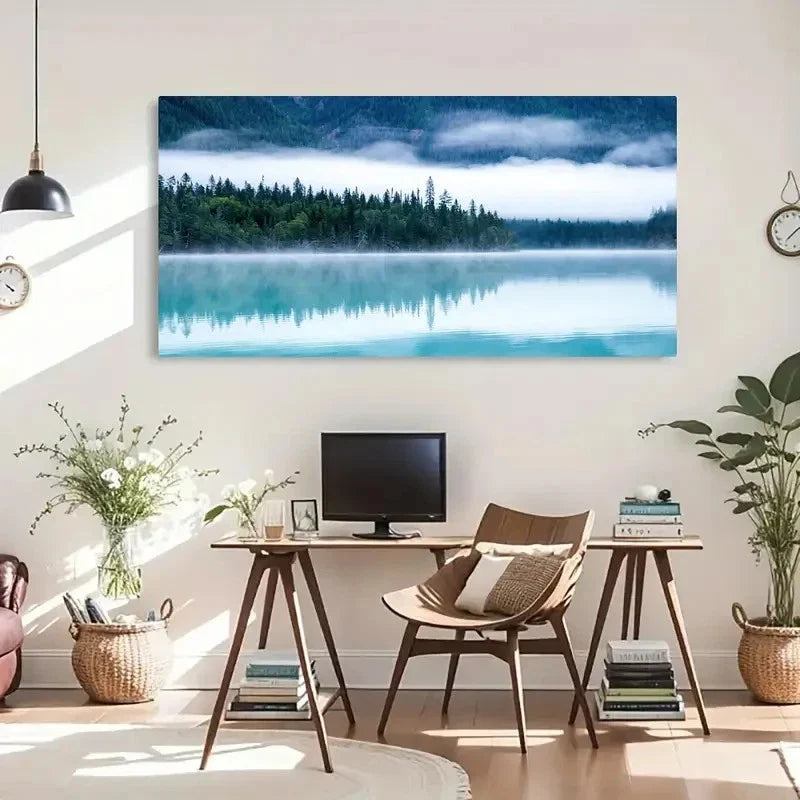 Serene Lake & Forest Scenery Wall Art Canvas Office Home Room Framed 120x60cm