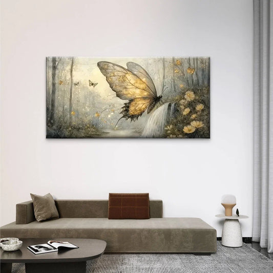 Enchanting Butterfly Waterfall Wall Art Canvas Office Home Room Framed 80x45cm