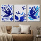 3pcs Vibrant Blue Flowers Birds & Butterflies Wall Art Set Canvas Framed 40x60cm - High Quality Print 100% Australian Made Wall Canvas Ready to Hang
