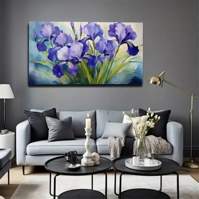 Blue Flowers Suitable Wall Art Canvas Office Home Room Framed 80x45cm