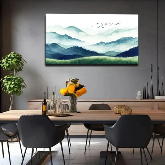 Mountain Ranges With Clouds Wall Art canvas office home room framed 120x60cm
