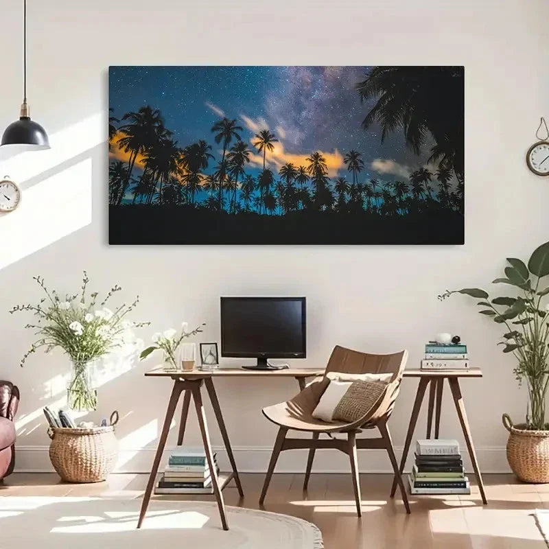 Tropical Palm Trees Landscape Wall Art Canvas Office Home Room Framed 120x60cm