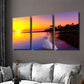 3pcs Beautiful Sunset Beach Ocean & Palm Tree Wall Art Set Canvas Framed 40x60cm - High Quality Print 100% Australian Made Wall Canvas Ready to Hang