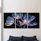 3pcs Vibrant Pink and Blue Crystal Flowers Wall Art Set Canvas Framed 40x60cm - High Quality Print 100% Australian Made Wall Canvas Ready to Hang