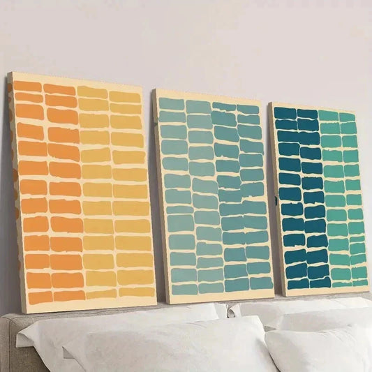 3pcs Abstract Colorful Horizontal Stripes Wall Art Set Canvas Framed 40x60cm - High Quality Print 100% Australian Made Wall Canvas Ready to Hang