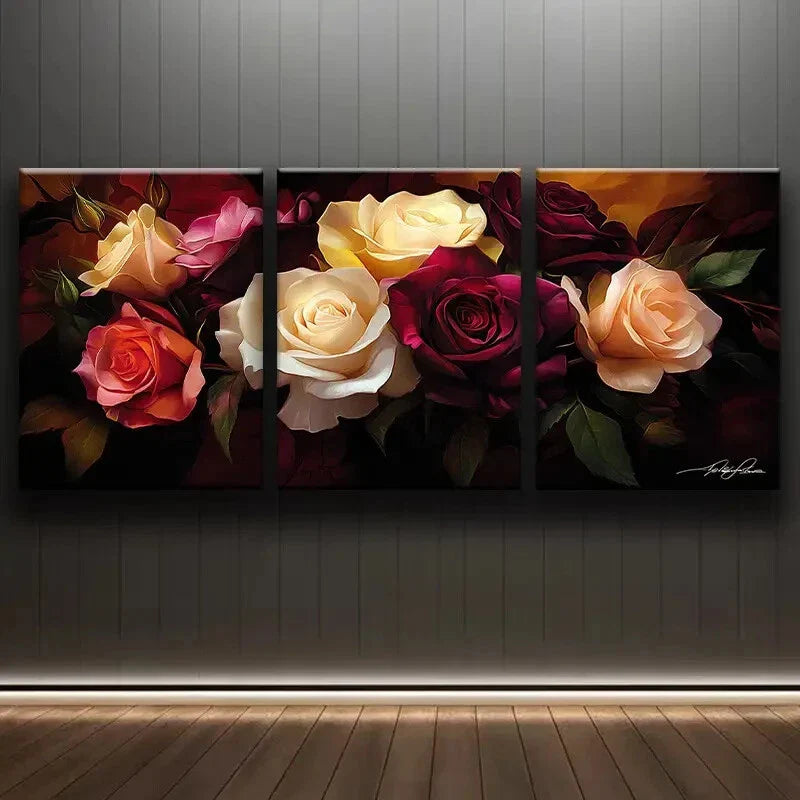 3pcs Roses of Different Colors Floral Perfect Wall Art Set Canvas Framed 40x60cm - High Quality Print 100% Australian Made Wall Canvas Ready to Hang