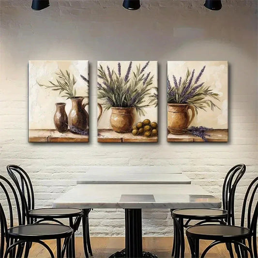 3pcs Tranquil Lavender in Rustic Vases Perfect Wall Art Set Canvas Framed 40x60cm - High Quality Print 100% Australian Made Wall Canvas Ready to Hang
