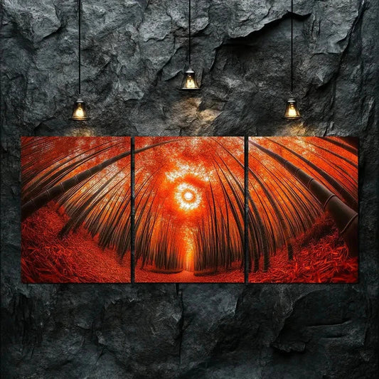 3pcs Autumn Forest Spiraling Down Red Perfect Wall Art Set Canvas Framed 40x60cm - High Quality Print 100% Australian Made Wall Canvas Ready to Hang