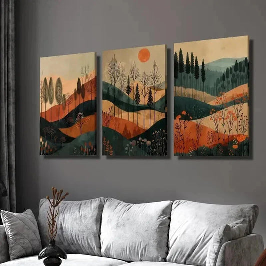 3pcs Colorful Autumn Sunset Forest & Mountain Wall Art Set Canvas Framed 40x60cm - High Quality Print 100% Australian Made Wall Canvas Ready to Hang