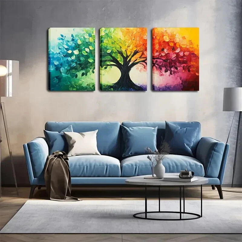 3pcs Colorful Tree Landscape Painting Wall Art Set Canvas Framed 40x60cm - High Quality Print 100% Australian Made Wall Canvas Ready to Hang