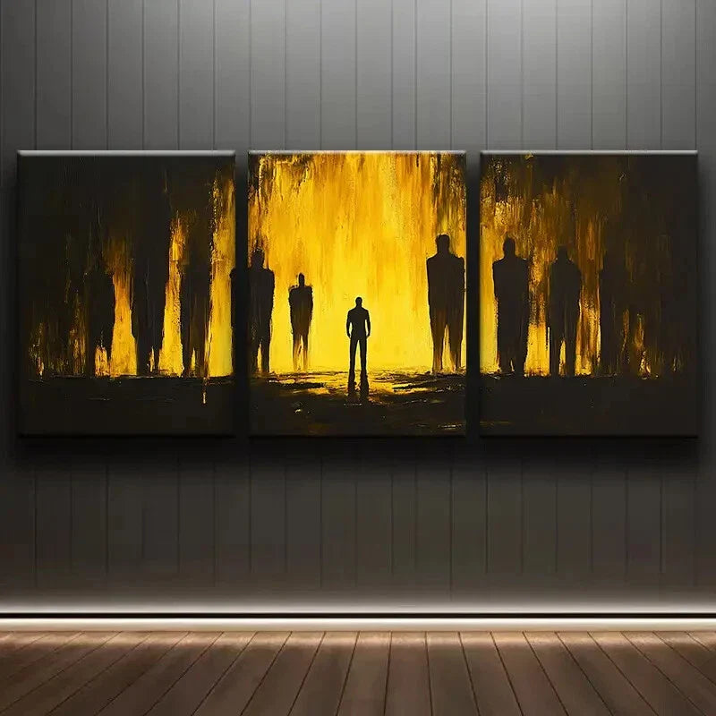 3pcs Black and Yellow Silhouettes Nature Perfect Wall Art Set Canvas Framed 40x60cm - High Quality Print 100% Australian Made Wall Canvas Ready to Hang
