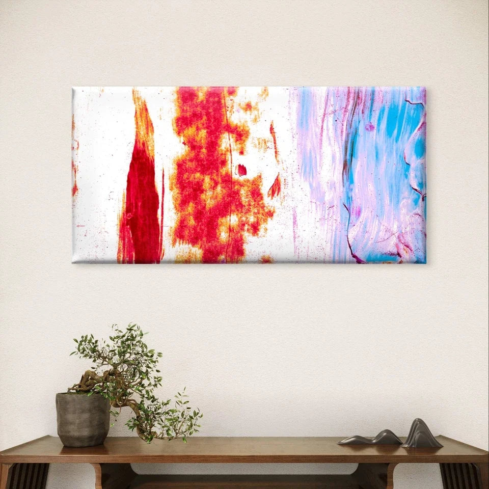 Red, White, and Blue Abstract Paint Wall Art Canvas Office Home Framed 120x60cm