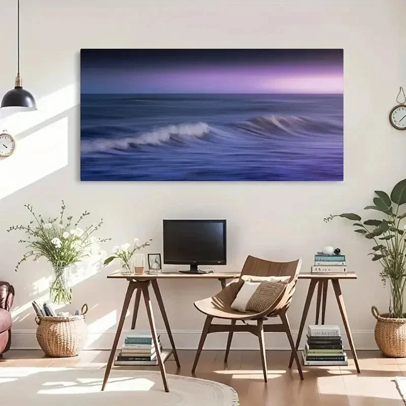 Purple Ocean Waves Deco Wall Art Canvas Office Home Room Framed 120x60cm