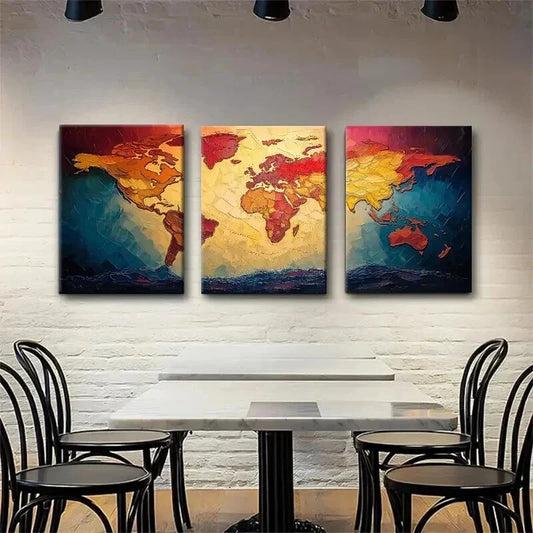 3pcs Colorful World Map for Office Perfect Wall Art Set Canvas Framed 40x60cm - High Quality Print 100% Australian Made Wall Canvas Ready to Hang