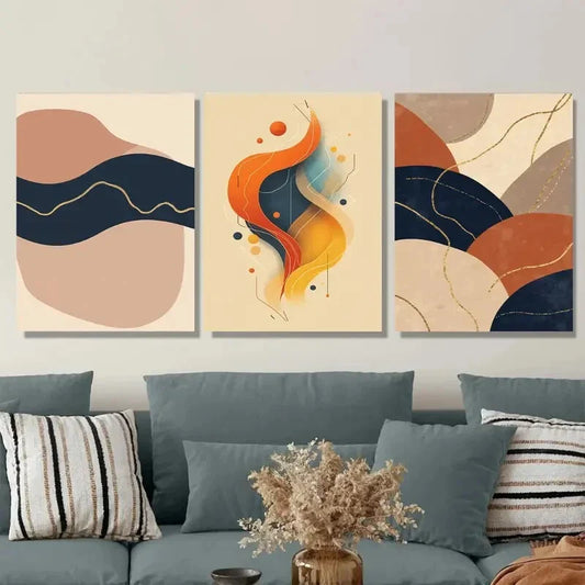 3pcs Modern Abstract Patterns, Warm & Cool Tone Metal Print Ready to Hang Art