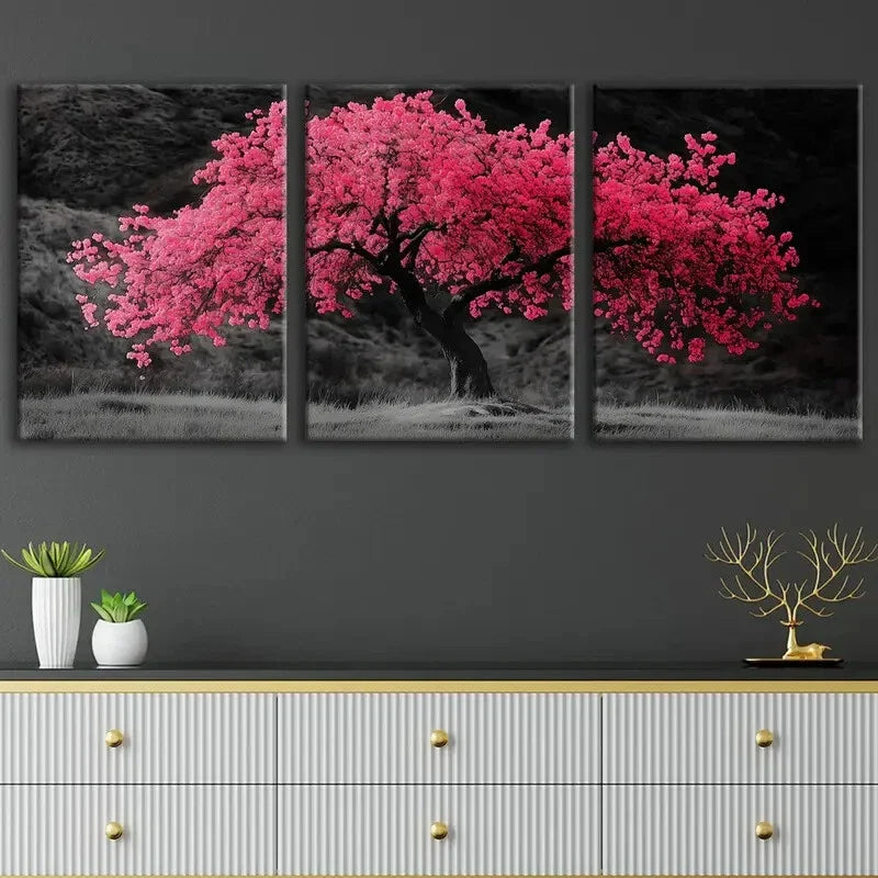 3pcs Abstract Red Tree Art Black & Gray Tropical Wall Art Set Canvas Framed 40x60cm - High Quality Print 100% Australian Made Wall Canvas Ready to Hang