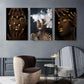 3pcs Golden Hand And Smoke Portrait Triptych Metal Print Ready to Hang Art