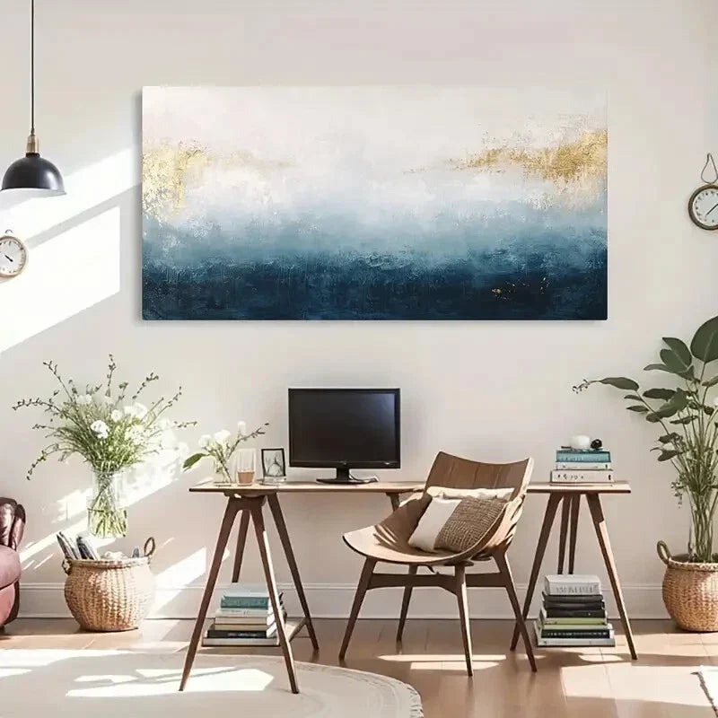 Golden Accents Blue & White Wall Art Canvas Office Home Room Framed 120x60cm