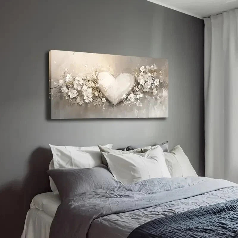 White Heart With Floral Accents Wall Art Canvas Office Home Room Framed 120x60cm