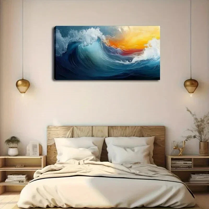 Ocean Waves Modern Décor Wall Art Canvas Office Home Room Framed 120x60cm