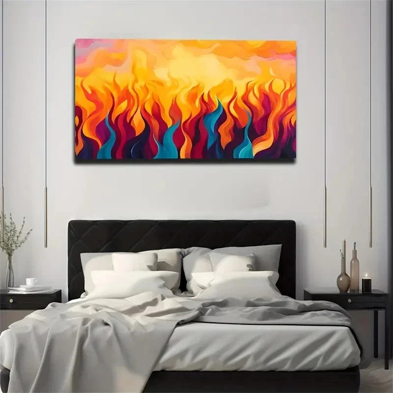 Vibrant Abstract Flame Modern Wall Art Canvas Office Home Room Framed 120x60cm
