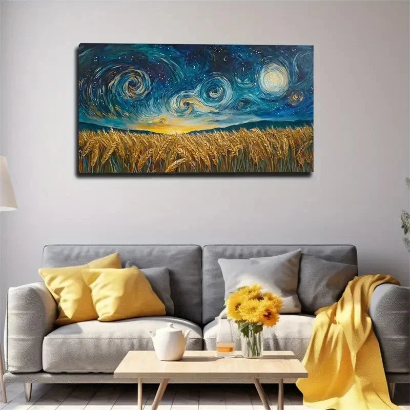 Rotating Starry Sky & Golden Wall Art Canvas Office Home Room Framed 120x60cm
