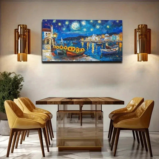 Bohol-Chic Sunflower Boat Wall Art Canvas Office Home Room Framed 120x60cm