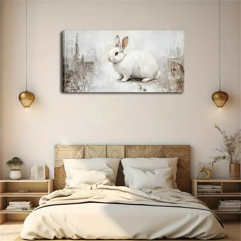 Indoor Animal Theme Rabbit Wall Art Canvas Office Home Room Framed 120x60cm