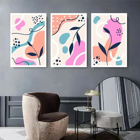 3pcs Colorful Curves, Shapes and Leaves Metal Print Ready to Hang Art