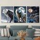 3pcs Wolf Triptych Moonlit Night Sky Metal Print Ready to Hang Art