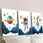 3pcs Cute Astronaut Traveling Planet & Rockets Wall Art Set Canvas Framed 40x60cm - High Quality Print 100% Australian Made Wall Canvas Ready to Hang