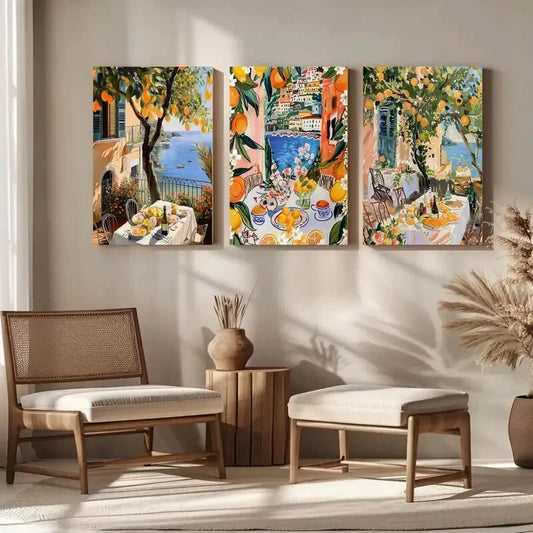 3pcs Retro Dolce Far Niente Painting Metal Print Ready to Hang Art