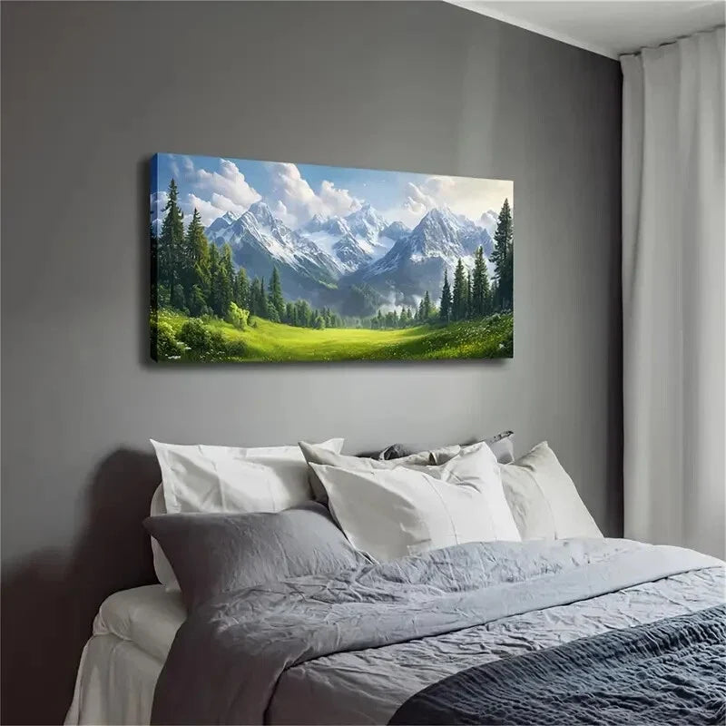 Trees & Rolling Hills Nordic Wall Art Canvas Office Home Room Framed 120x60cm