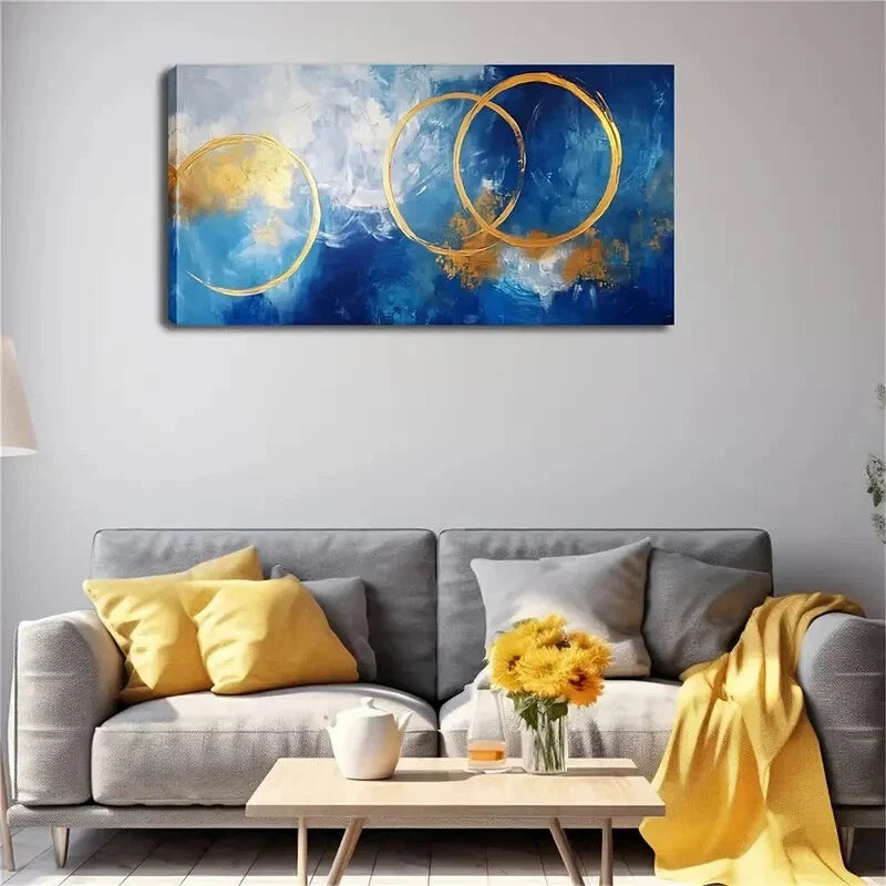 Golden Rings Blue Sections Give Wall Art Canvas Office Home Room Framed 120x60cm