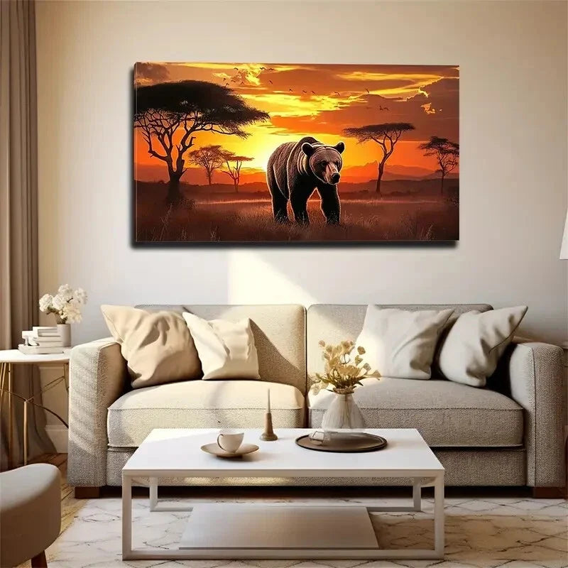 Majestic Black Bear Golden Wall Art Canvas Office Home Room Framed 120x60cm