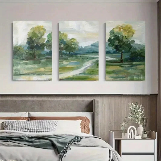 3pcs Impressionist Painting of Trees Metal Print Ready to Hang Art