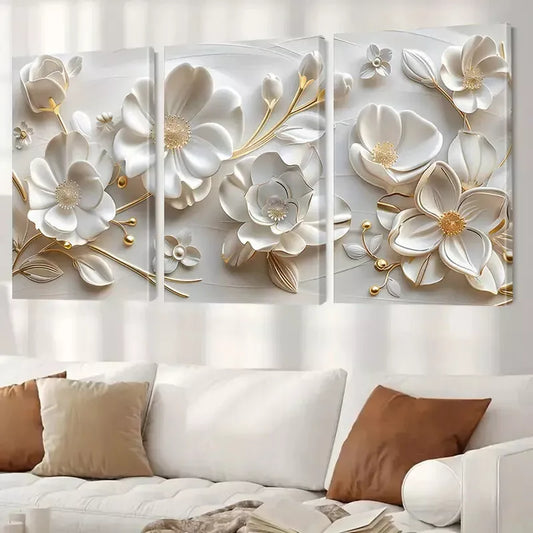 3pcs Floral Art Decorative White Flowers Wall Art Set Canvas Framed 40x60cm - High Quality Print 100% Australian Made Wall Canvas Ready to Hang