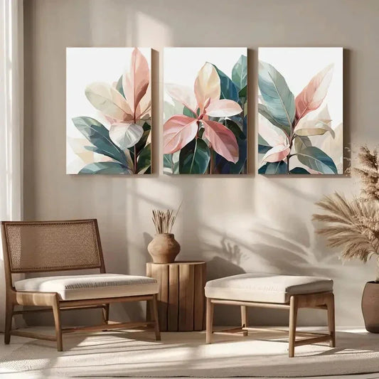 3pcs Colorful Floral & Foliage Vibrant Tropical Metal Print Ready to Hang Art